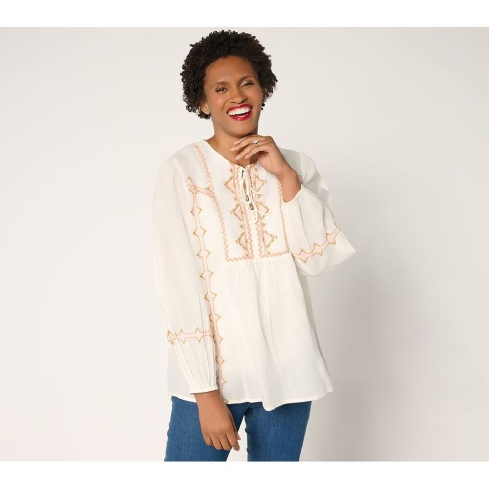 Ree by The Pioneer Woman Women's Top Sz M Pier Woven Cotton White A701769
